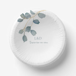 Bols En Carton Aquarelle Dusty Blue thème Mariage