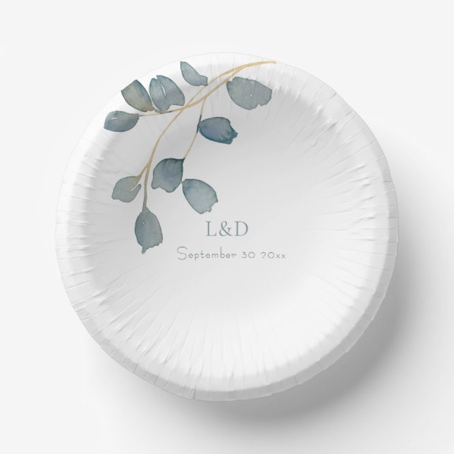 Bols En Carton Aquarelle Dusty Blue thème Mariage (Recto)