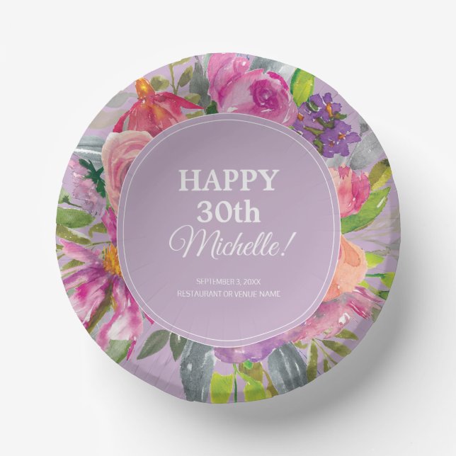 Bols En Carton Aquarelle rose violet Fleur sauvage 30e anniversai (Recto)