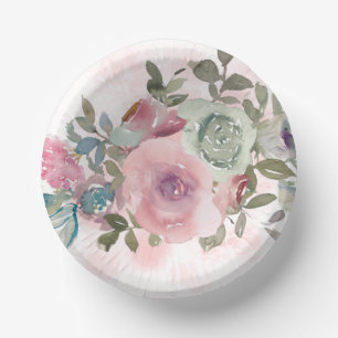 Bols En Carton Aquarelle Sage vert et rose Fleurs