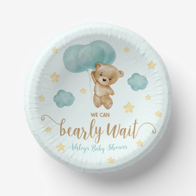 Bols En Carton Baby shower de l'ours en peluche et des ballons bl (Recto)
