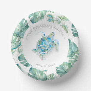 Bols En Carton Baby shower de tortue bleu et vert tropicale