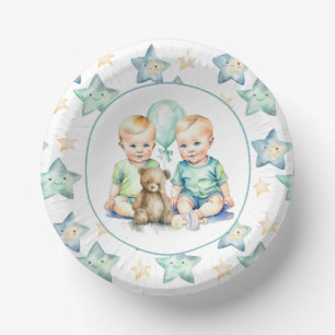 Bols En Carton Baby shower Watercolor Twin Boys