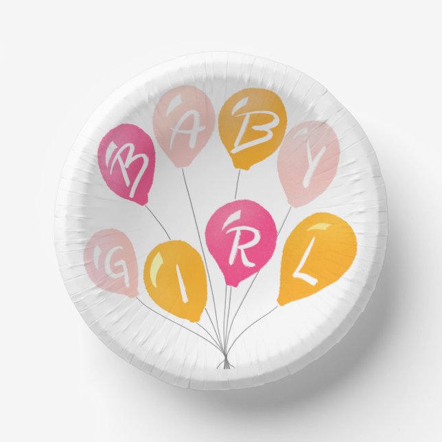 Bols En Carton Ballons Jaunes Bébé Baby shower Fille Bébé rose (Recto)