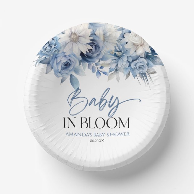 Bols En Carton Bébé En Fleur Dusty Blue Floral Baby shower (Recto)