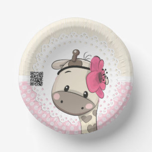 Bols En Carton Bébé personnalisé - Bol en papier Giraffe rose