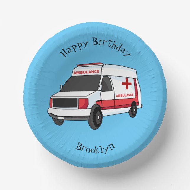 Bols En Carton Belle ambulance rouge caricature van (Recto)