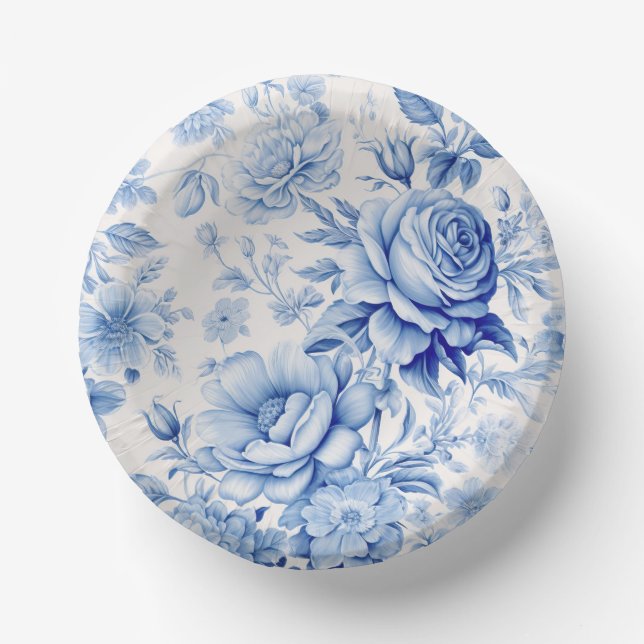 Bols En Carton Belle Roses et Fleurs sauvages Bleus & Blancs (Recto)