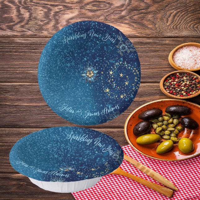 Bols En Carton Bleu étincelant Nouvel An Parties scintillant Étoi (Blue Sparkling New Year Glitter Stars Floral Party Paper Bowls)
