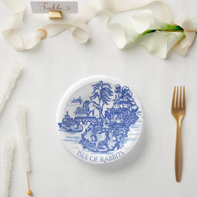 Bols En Carton Blue Willow Rabbit classique Whimsical Pottery Pap (Mariage)