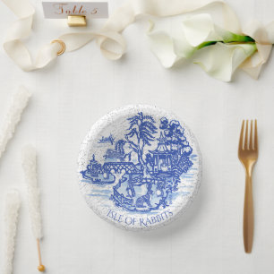Bols En Carton Blue Willow Rabbit Island Whimsical Crackle Look