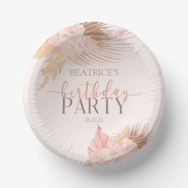 Bols En Carton Boho Soft Rose Floral Fleurs Anniversaire (Recto)