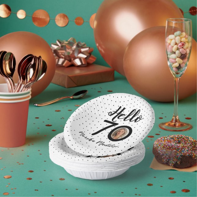Bols En Carton Bonjour 70 points noirs et blancs Photo et nom Ann (Multi)