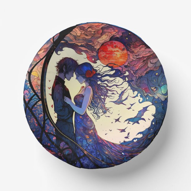 Bols En Carton Bowls en papier à motif vitrail d'un couple (Recto)