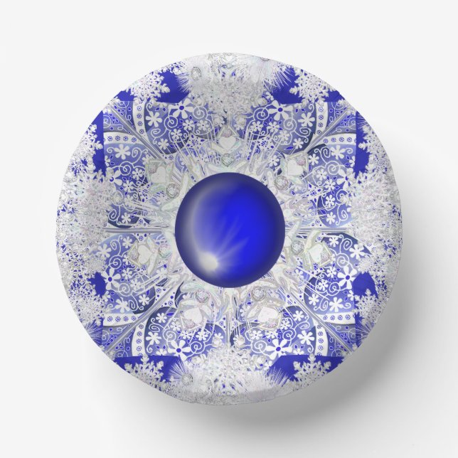 Bols En Carton Broderie Céramique Bleu de Grèce & flocon de neige (Recto)