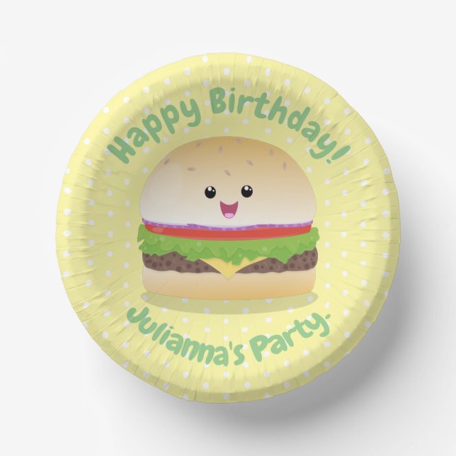 Bols En Carton Caricature de hamburger kawaii joyeux (Recto)