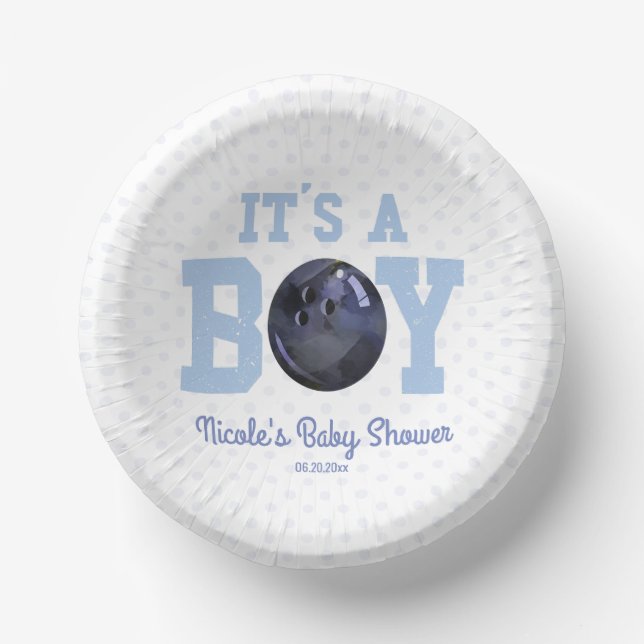 Bols En Carton C'est un garçon ! Baby shower Blue Bowling (Recto)
