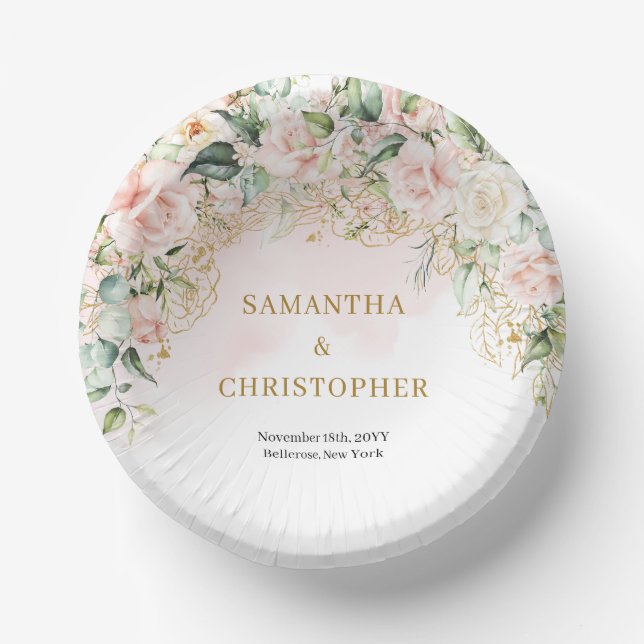 Bols En Carton Chic aquarelle bleu fleurs eucalyptus mariage (Recto)
