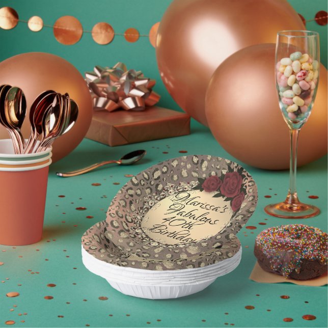 Bols En Carton Chic Leopard Rose Fabuleux 40e anniversaire (Multi)