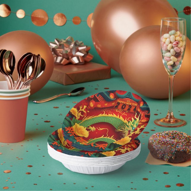 Bols En Carton Chinois Nouvel An Dragon Vert 2024 Origami PPB01 (Multi)