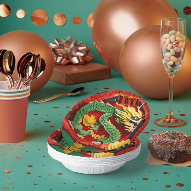 Bols En Carton Chinois Nouvel An Dragon Vert 2024 Origami PPB02 (Multi)