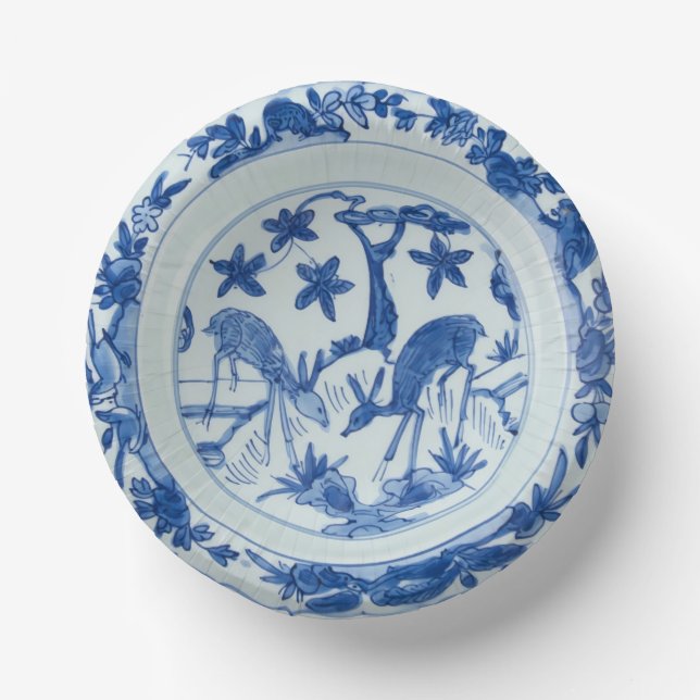 Bols En Carton Chinoiserie blanche et bleue Deer Faux Chine (Recto)
