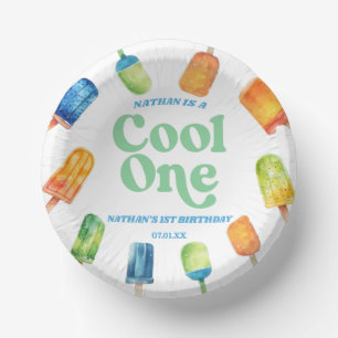 Bols En Carton Cool One Blue Retro Popsicle 1er anniversaire fête