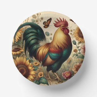 Bols En Carton Coq de poulet vintage esthétique et Fleur sauvage