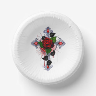 Bols En Carton Croix d'argent avec une rose rouge