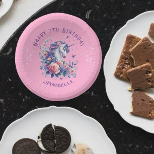 Bols En Carton Cute Unicorn violet Fleurs roses Filles Anniversai