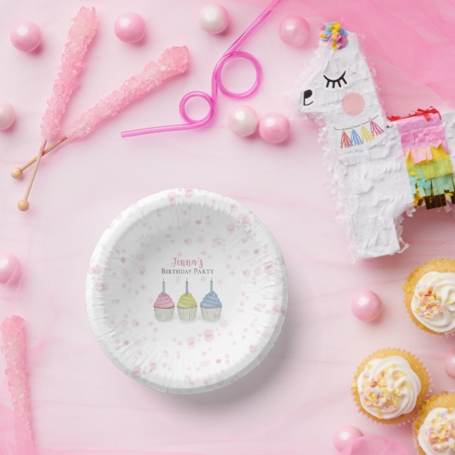 Bols En Carton Cute Whimsical Rose Girl Aquarelle Cupcakes (Fête)