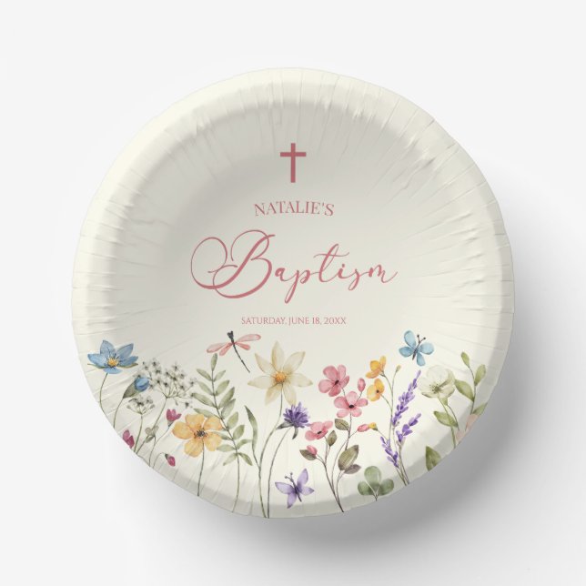 Bols En Carton Élégant Baptême Floral Fleur sauvage (Recto)