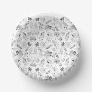 Bols En Carton Elégant design floral noir et blanc présentant d