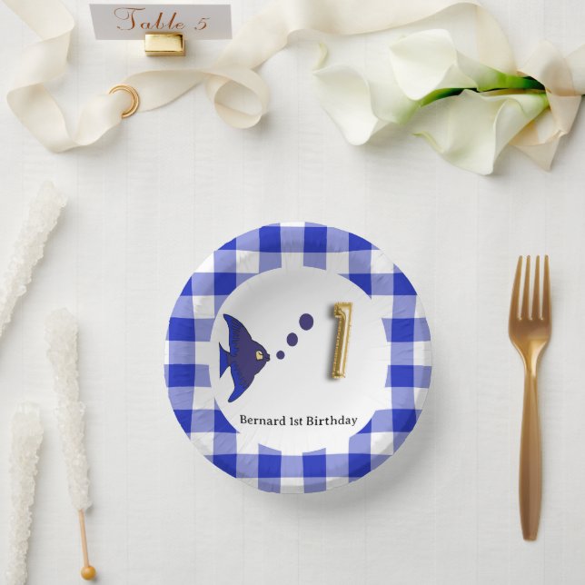 Bols En Carton En vichy mignonne, poisson bleu et ballons 1er ann (Mariage)