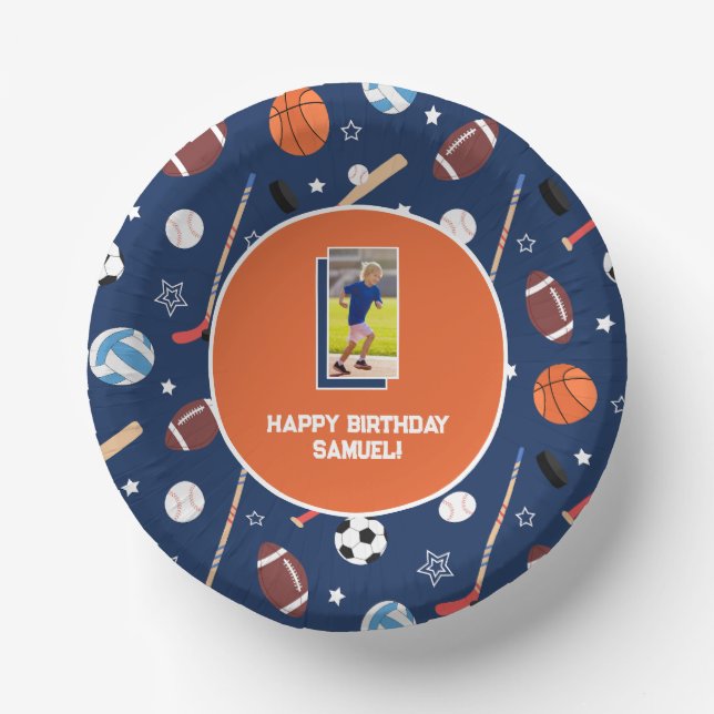 Bols En Carton Enfants Sports Motif Bleu & Orange Photo Anniversa (Recto)