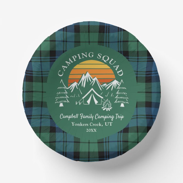 Bols En Carton Équipe de camping de la famille Tartan rétro Plaid (Recto)