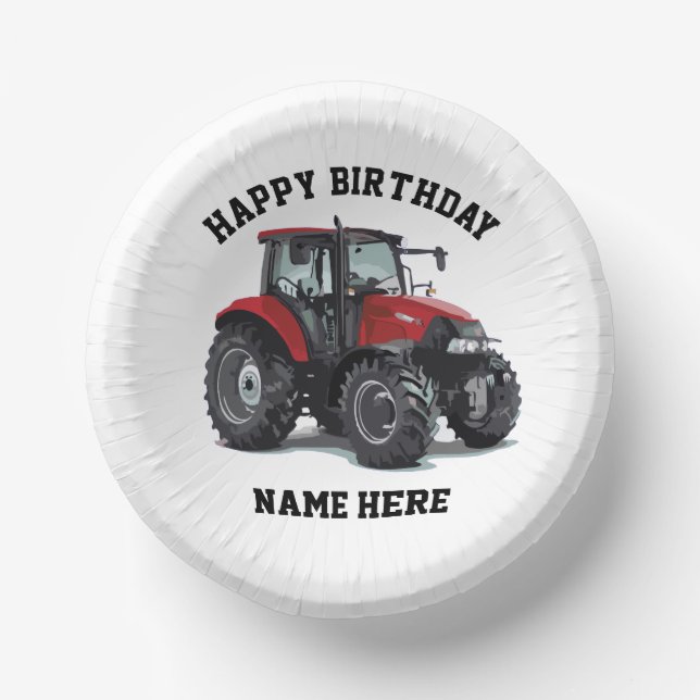 Bols En Carton Ferme d'Anniversaire de Tracteur Rouge Agriculture (Recto)