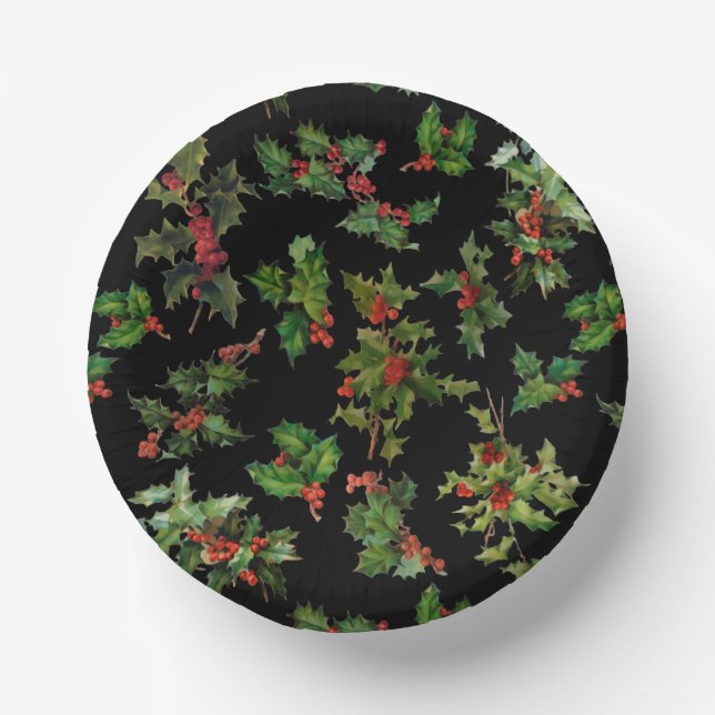 Bols En Carton Festive Vintage style Holly-Black Arrière - plan (Recto)