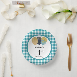 Bols En Carton Fête élégante de 1er anniversaire avec Gingham Ble