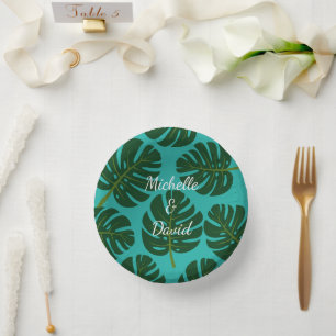 Bols En Carton Feuilles de plante vert tropical Monstera mariage 