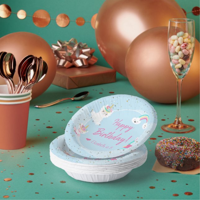 Bols En Carton Filles Llamacorn Unicorn Joyeux anniversaire (Multi)
