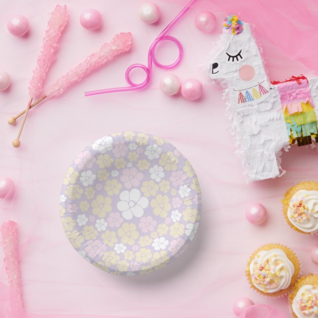 Bols En Carton Fleur Motif - Pastel rose, jaune et violet (Fête)