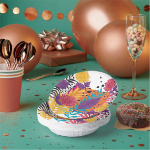 Bols En Carton fleurs colorées et feuilles sur un arrière - plan 