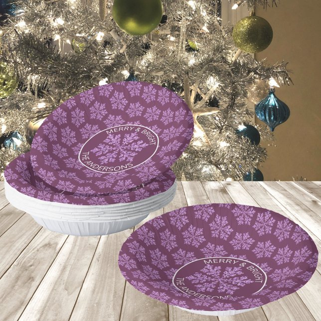 Bols En Carton Flocon de neige Plum Bling Jolie fête de Noël (Add these plum purple & snowflake Christmas paper bowls to your must haves for holiday gatherings)