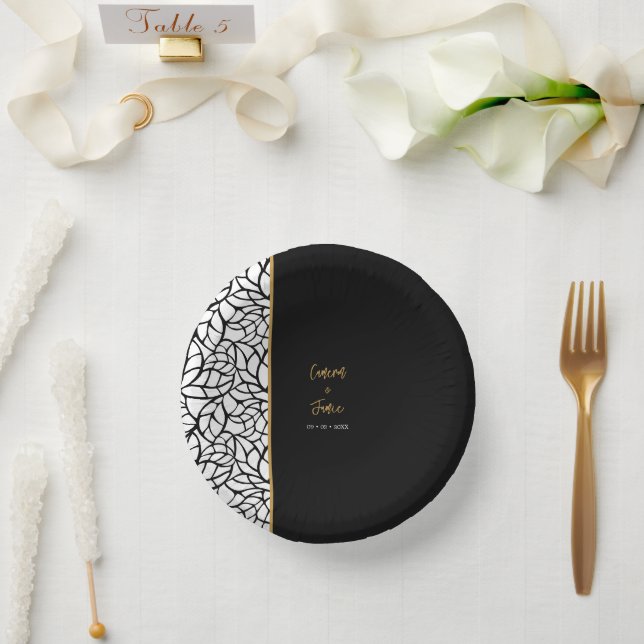 Bols En Carton Frontière Abstraite des Feuilles botaniques (Mariage)