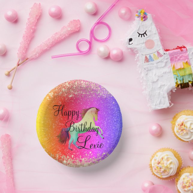Bols En Carton Glittery Rainbow Unicorn Anniversaire (Fête)
