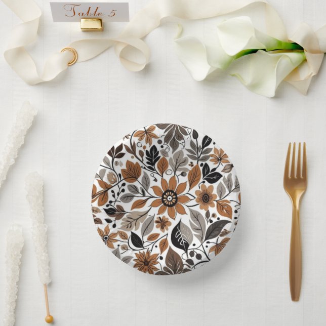 Bols En Carton Gris Brown motif floral Mariage d'automne (Mariage)