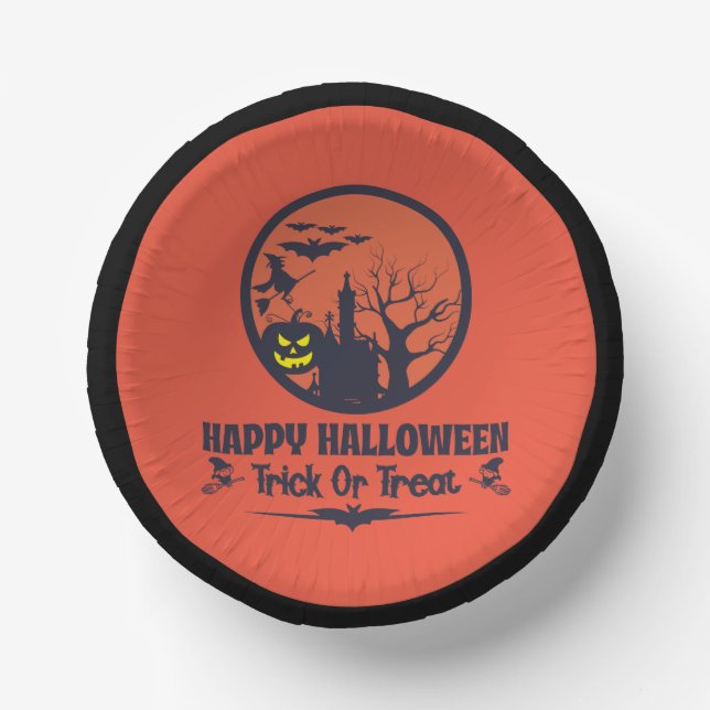 Bols En Carton Halloween Tricoter Ou Traiter (Recto)