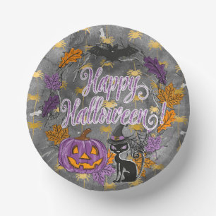 Bols En Carton Happy Halloween Parties scintillant et plaque de p