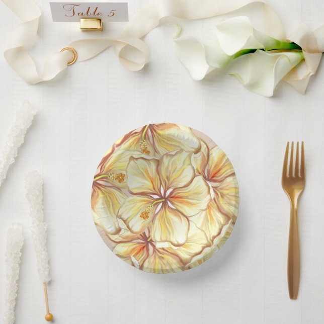 Bols En Carton Hibiscus & dentelle JAUNE (Mariage)